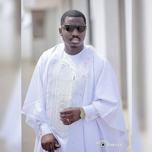 White AGBADA, AGBADA for men, African AGBADA, African men's wear, African wedding suit, African 3 piece suit, Groomsmen suit, Groom's suit