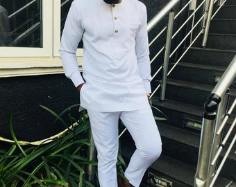 African men's clothing, White African men's suit, Bespoke wedding suit, Dashiki men wear, African attire, Groomsmen suit, Groom's suit