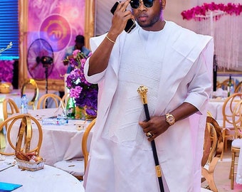 AGBADA, AGBADA for men, AGBADA styles, White suit, Groomsmen suit, Groom's suit, African wedding suit, men's traditional wear, men's kaftan