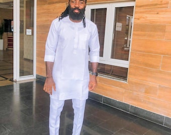 White suit, African wedding suit, African men's suit, Groomsmen suit, Groom's suit, Senator wear, men's wear, traditional wedding suit