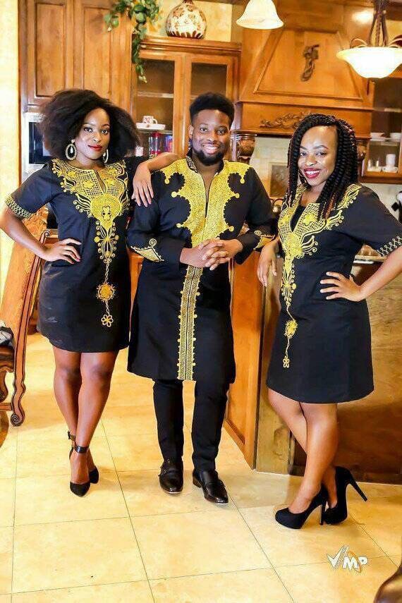 Dashiki Dress, Midi Dress, Gold Embroidered Dashiki, African Women Wear, African Women Fashion, African Women's Suit, African Women Attire