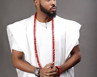 White AGBADA, African AGBADa, African wedding suit, Groomsmen suit, Groom's suit, Dashiki men's suit, African men's suit, FREE SHIPPING