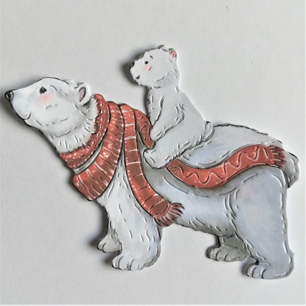 Christmas die cuts, 5x polar bears with red scarf die cuts, Winter parent/child bears die cuts, card toppers, scrapbooking and card making