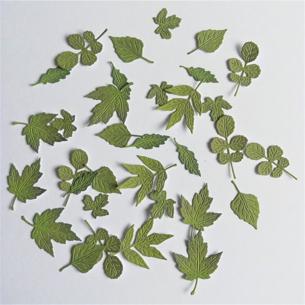33 small green leaf die cuts, small leaves, 3 sets of 11 green leaves