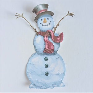 3 x snowman die cuts, paper snowman in hat and red scarf, Christmas card toppers, jolly festive die cuts, scrapbooking and card making