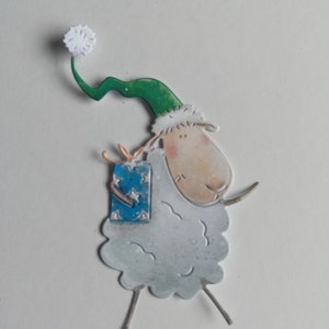 Fustelle natalizie x 4, Cappello di Natale verde su pecora con fustelle regalo, decorazioni per biglietti con animali festivi, strumento per scrapbooking e creazione di biglietti
