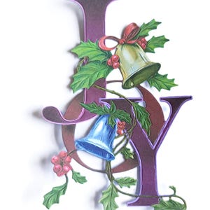 5 grote decoratieve Joy Christmas-stansvormen, feestelijk sentiment met belletjes en hulst voor kerstkaarten, papercraft, scrapbooking, woondecoratie