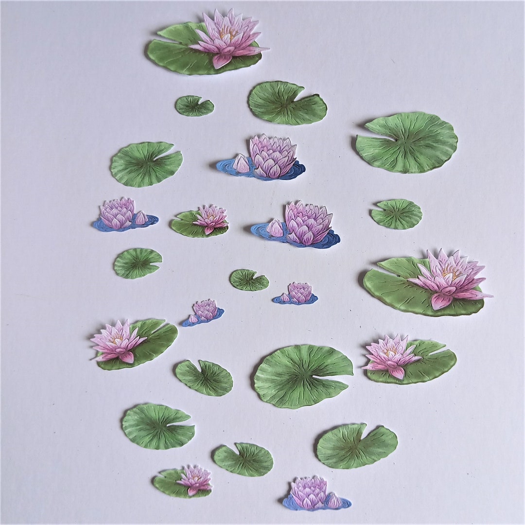 24 Lily Pad Leaf and Flower Die Cuts in a Range of Sizes, Pond Foliage ...