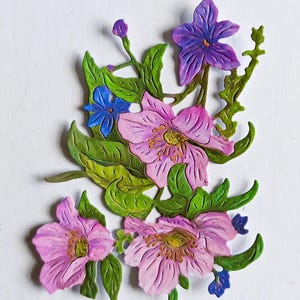 6 różowych i fioletowych wykrojników w kształcie bukietu kwiatów, wycinanek papierowych do scrapbookingu, dekoracji wnętrz, tworzenia kartek i prowadzenia dzienników, ozdób na kartki