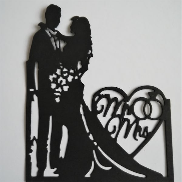 4x découpes de mariage noir ou blanc, silhouette Mr et Mrs die cuts, fourniture de cartes de mariage, figures romantiques, fournitures de fabrication de cartes, silhouette