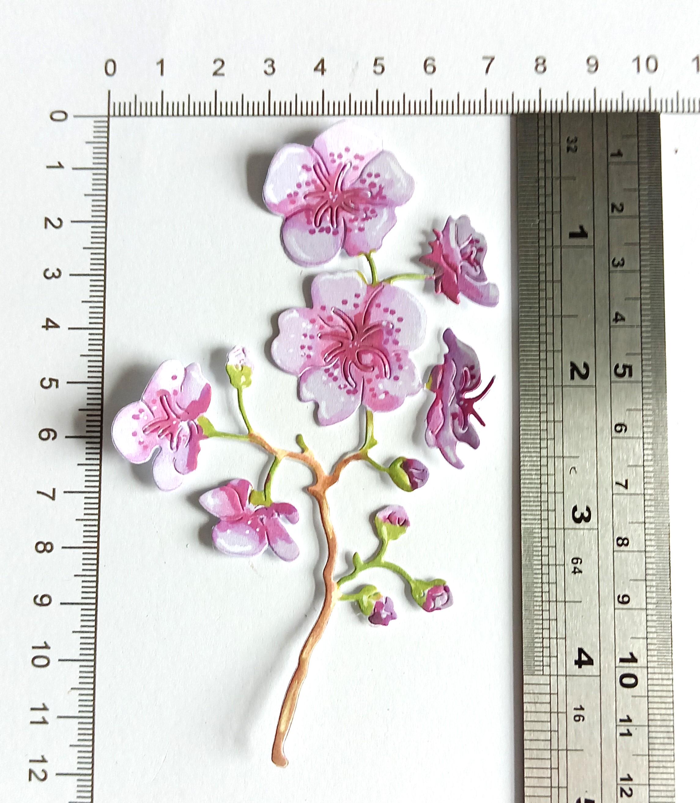 Cherry Blossom Die Cuts X 6, Purple / Dark Pink Flower Branch