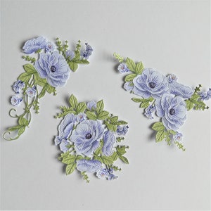 3 x delicadas ramitas de flores troqueladas, troqueles de flores de encaje andrajoso en una variedad de formas, troqueles de flores de varios colores