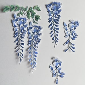Wisteria stansvormen, decopage blauwe bloem stansvormen