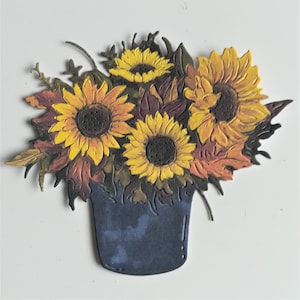 Bucket of sunflowers die cuts x 6, flower die cuts for paper craft, paper flowers, scrapbooking, junk journal and card making supplies