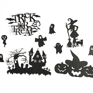 10 x Troqueles de Halloween truco o trato, casa embrujada, fantasmas, brujas y calabazas para hacer tarjetas, diarios, decoración del hogar, siluetas aterradoras