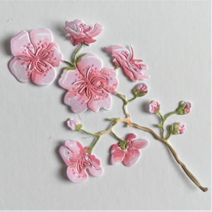 Cortes de flor de cerejeira x 6, ramo de flor rosa, flores de primavera cortadas de sakura para scrapbooking, criação de cartões e diário