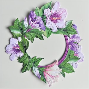 Mooie bloemenkrans die cuts x 3, paarse bloemenkrans uitgesneden, florale die cuts junk journal bloemen kaart maken van papieren bloemen scrapbooking