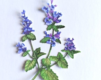 6 x lila Blumen Stiel Stanzteile, Papierblumen Ausschnitte, Zubehör für die Kartenherstellung, Karten-Topper, Geschenkanhänger Zubehör, Scrapbooking