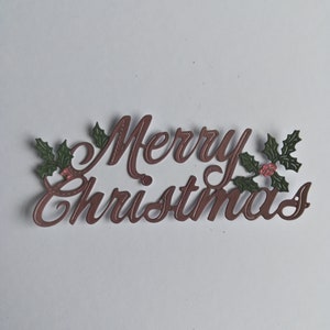 Merry Christmas-stansvormen x 6, feestelijke tekst met hulst voor kerstkaarten en papercraft