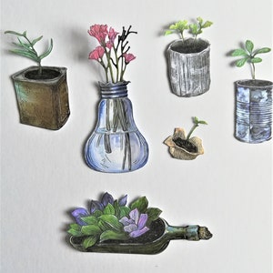 6 découpes de semis en pot, plantes découpées pour le scrapbooking, la fabrication de cartes et la journalisation, plantes en boîtes et découpes de support, plantes en papier
