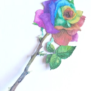 4 große Regenbogen Rosen Stanzteile, langstielige Rosen für Valentinstag Karten, LGBTQ+ Pride Scrapbooking, romantische Stanzteile