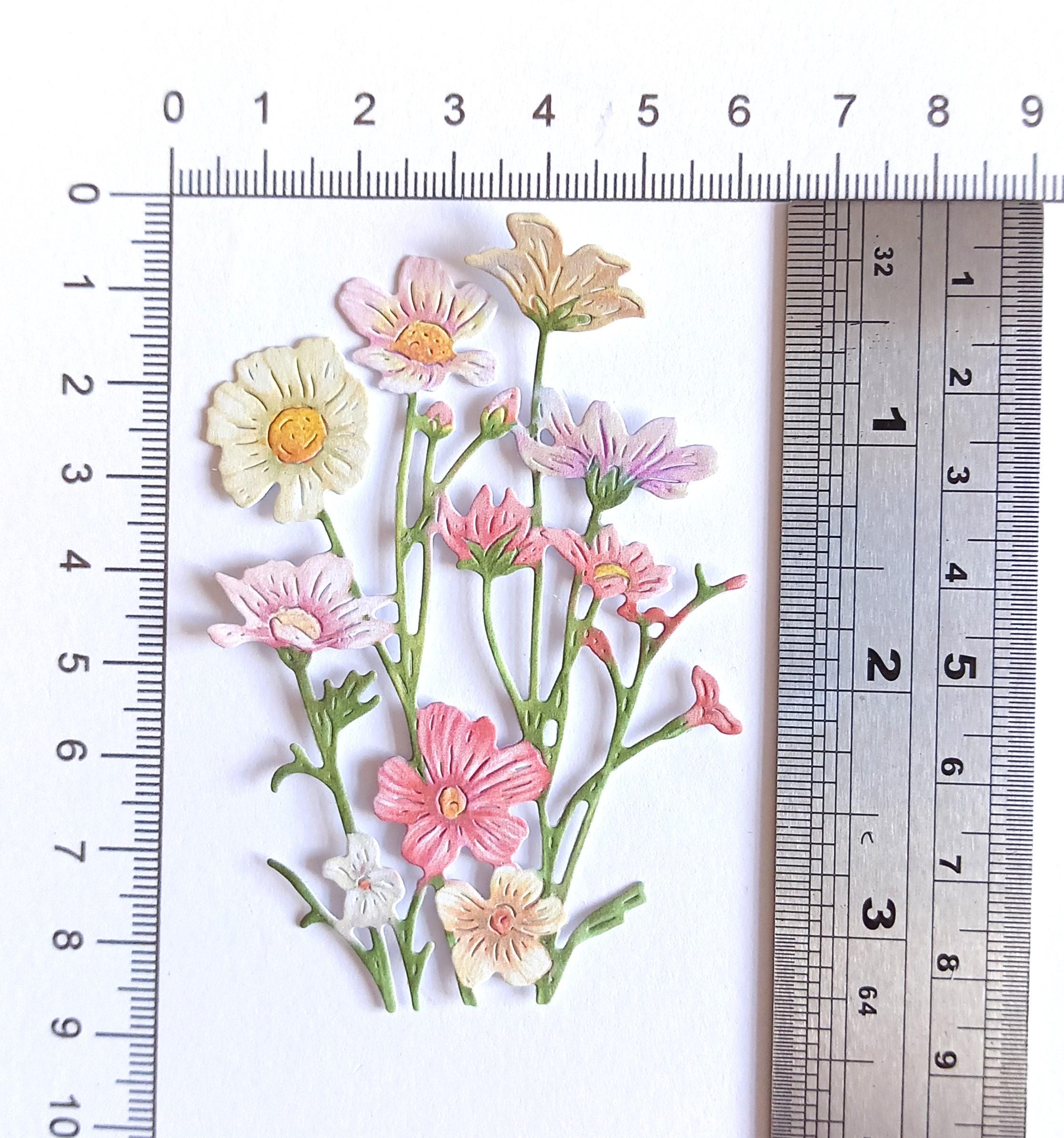 4 X Tall Pastel Flower Die Cuts, Yellow and Red Paper Cut Out Wild