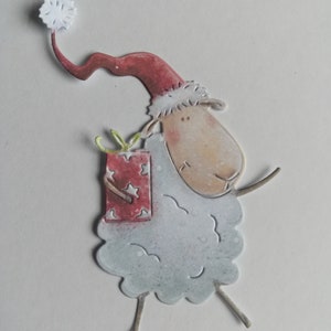 4 moutons de Noël prédécoupés, chapeau de Noël en forme de mouton avec des objets prédécoupés, décorations festives pour cartes d'animaux, outil de scrapbooking et de fabrication de cartes
