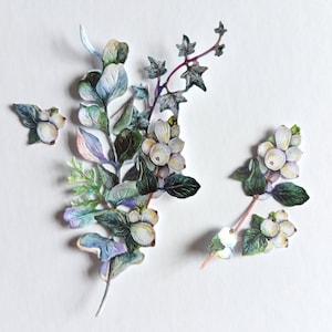 15 pezzi fustellati di rami di bacche bianche, toppers per cartoline di Natale, foglie di eucalipto e bacche, scrapbooking e creazione di cartoline