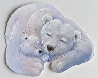 6 x polar bear die cuts, parent and child polar bears, Christmas card toppers, festive die cuts, journaling, scrapbooking and card making