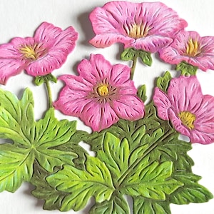 Cortes de flores de gerânio rosa x 12, cachos de flores recortados grandes, médios e pequenos para scrapbooking, confecção de cartões e registro no diário, chapéus de coco