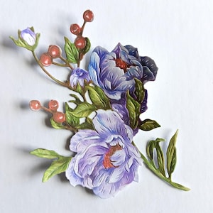 6 x lila Blumen und Beeren Stanzteile, Weihnachtskarten-Deko, festliche Blüten und Beeren Stanzteile für Journal, Scrapbooking, Kartengestaltung