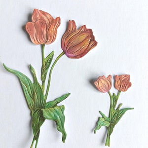 8 x double stem tulip flower die cuts, 4 sets of 2 orange flower cut outs paper flowers, card toppers, scrapbooking and card making supplies