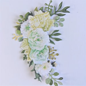 6 x grüne Blume Cresent Stanzteile, Papierblumen Dekofiguren, Scrapbooking, Junk Journal und Karten machen