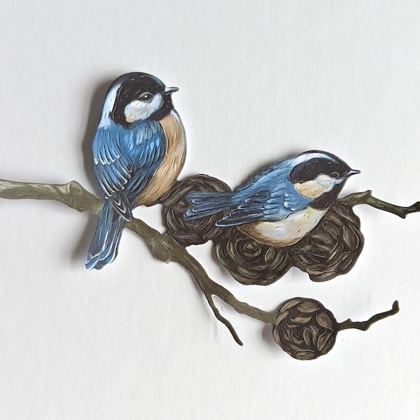 5 x pairs of blue birds die cuts, birds on a branch cut outs, card toppers, scrapbooking, journaling