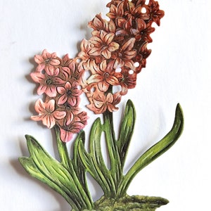6 つのオレンジ色のヒヤシンスの花のダイカット、スクラップブッキング、家の装飾、エフェメラ、カード作り、ジャーナリング用の花束の切り抜き