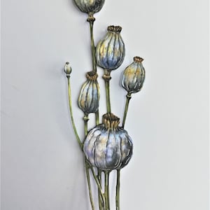 6 x fleurs de papaver découpées, fleurs de pavot blanches / beiges, tiges de fleurs, décorations de cartes, étiquette cadeau, fournitures pour fabrication de cartes, scrapbooking