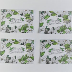 Troqueles para marcos navideños x 4 y frase Feliz Navidad x 4, adornos para tarjetas con flores de Pascua blancas navideñas, herramienta para hacer álbumes de recortes y tarjetas