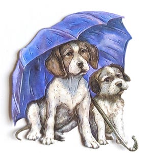 6 x mignons couples de chiens sous le parapluie, chiots découpés dans du papier pour le scrapbooking, fabrication de cartes, décoration intérieure, journalisation, cadeau pour amoureux des animaux
