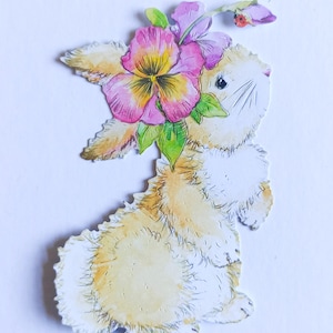 4 x Osterhasen Stanzteile, Hase in Blumenhaube Ausschnitte, Tier Karten Topper für Osterkarten, Kinderdeko Scrapbooking und Journaling