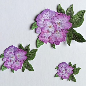 Paarse rododendronbloem gestanst x 9, grote, middelgrote en kleine uitgesneden bloemtrossen voor scrapbooking, kaarten maken en journaling,