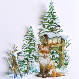 4 troqueles grandes de zorros navideños de invierno, recortes de escenas nevadas, adornos festivos para tarjetas, fabricación de tarjetas, álbumes de recortes, diario de decoración del hogar