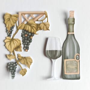 4 x fustellati di vino nero e uva, ritagli per gli amanti del vino, toppers per carte, frutta e bevande fustellate, forniture per scrapbooking e creazione di cartoline