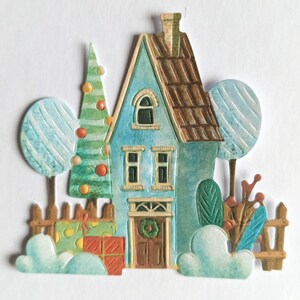 8-delige decopage kersthuisstansen, feestelijke scène voor het maken van lagen, kerstkaarten, scrapbooking, benodigdheden voor het maken van junk journal-kaarten