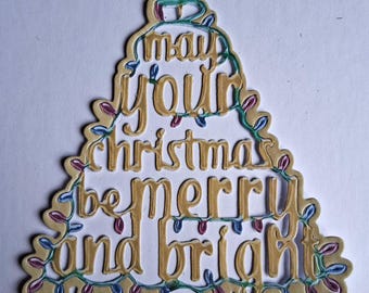 4 x large paper festive tree die cuts, Christmas sentiment cut out toppers for crafters