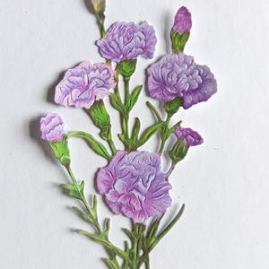 Cortes de flor de cravo roxo x 4, ramo de flores recortadas para scrapbooking, criação de cartões e registro no diário