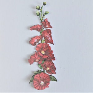 5 x découpes de fleurs de rose trémière rouge, découpes de tiges de fleurs en papier hautes pour le scrapbooking, la décoration intérieure, la fabrication d'éphémères et de cartes et la journalisation