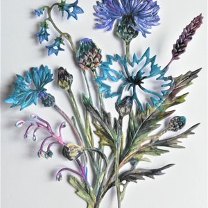 Troqueles de ramo de flores azules, troqueles grandes de encaje andrajoso, ramo de flores silvestres