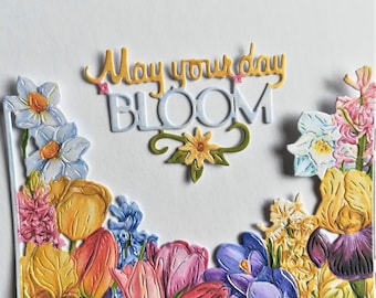 Marcos de flores de primavera mixtos troquelados y sentimiento x 4, recortes de flores mixtas de colores amarillos, flores de papel de tulipán, suministros para hacer tarjetas