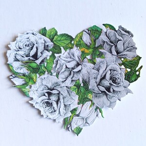 4 recortes de rosas brancas em formato de coração, toppers para cartões de dia dos namorados, scrapbooking, amizade e amor, recortes de flores de papel