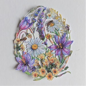 5 x cortes de flores em forma de ovo, recortes de flores mistas roxas/amarelas, toppers de cartões de Páscoa, confecção de cartões, scrapbooking